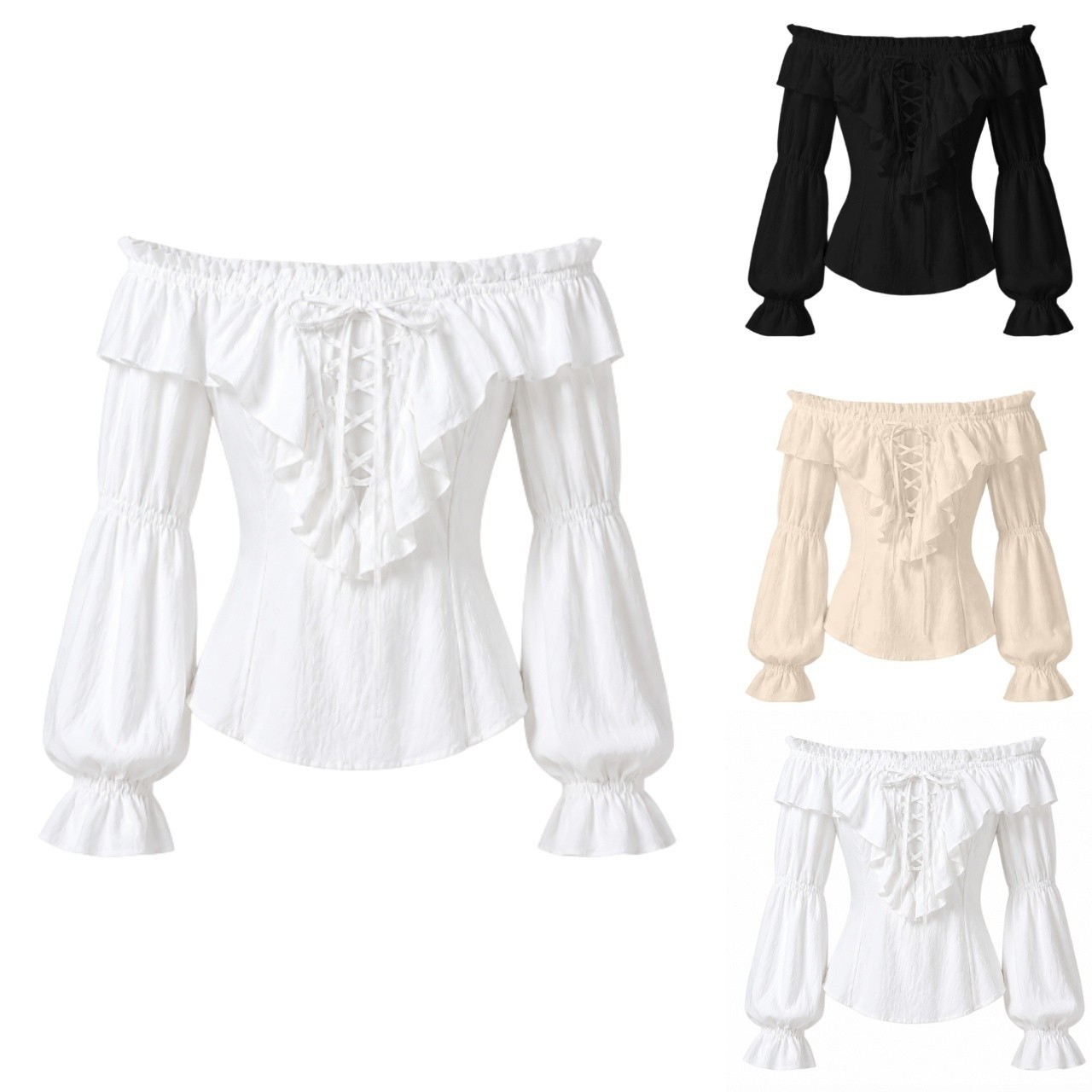 Costumes - Piratenbluse Damen Mittelalterliches Bauernkostüm Schulterfreies Hemd