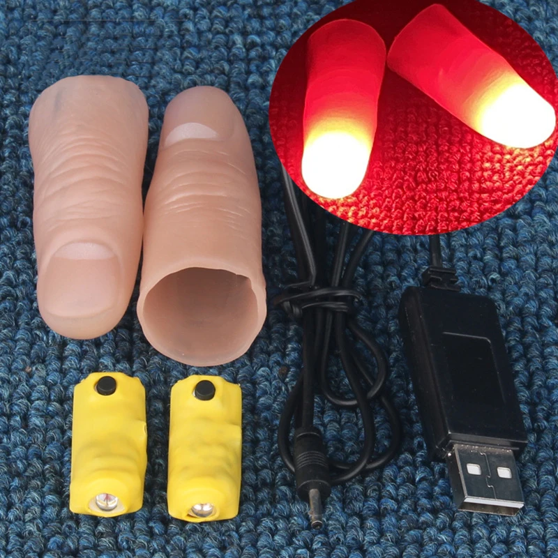 Thumb Tip Magic Trick Set - Professionelles Lichtpaar-Set (Rot/Vier Farben) Zaubertricks LED-Daumenspitzen