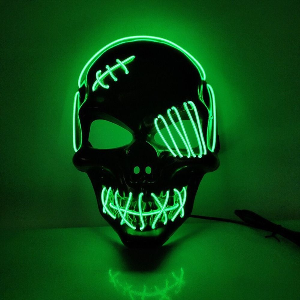 Led Purge Mask Halloween - Gotische Halloween-Totenkopf-Maske mit Leuchteffekt, PP-Kaltlicht-Vollgesichtsmaske, Kopfbedeckung,