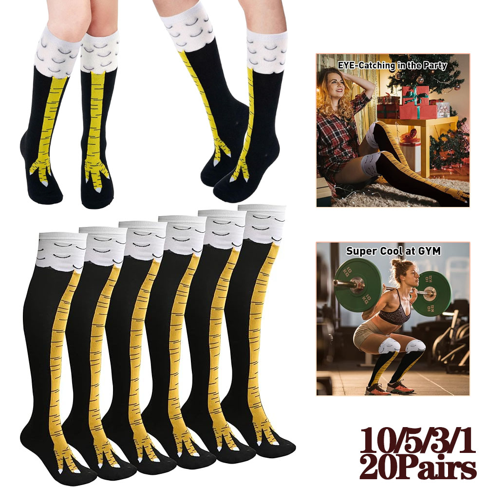 Funny Chicken Leg Socks - 1–20 Paar lustige 3D-Kniestrümpfe mit Hühnerklaue