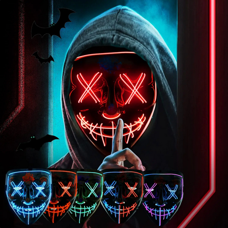 Led Purge Mask Halloween - Halloween Gruselige Vendetta-Maske Leuchtende Anonymous-Hacker-Maske Filmthema