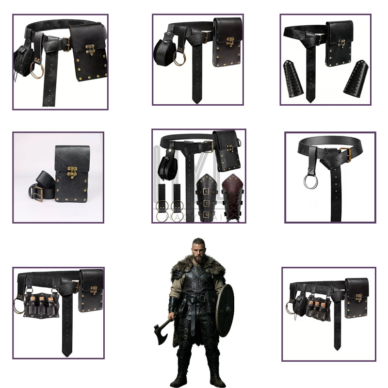 Costumes - Wikinger-Kostüm-Zubehör-Set Mittelalterliches Retro-Steampunk PU-Leder-Requisiten Halloween Cosplay