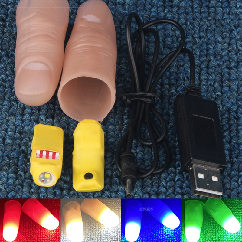 Thumb Tip Magic Trick Set - Professionelles Lichtpaar-Set (Rot/Vier Farben) Zaubertricks LED-Daumenspitzen
