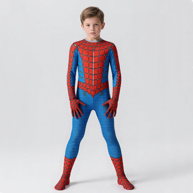 Spiderman Jumpsuit Kids - Unisex Kinder Superhelden Kostüm Mesh Overall