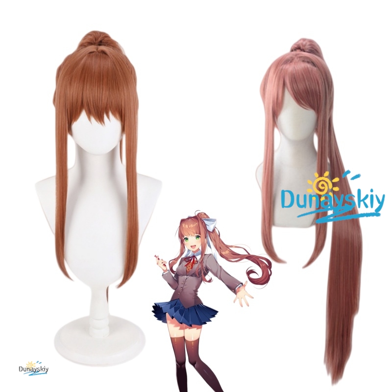 Anime Cosplay Wig Heat Resistant - DDLC Monika Charakter-Cosplay-Perücke, langer natürlicher Pferdeschwanz,