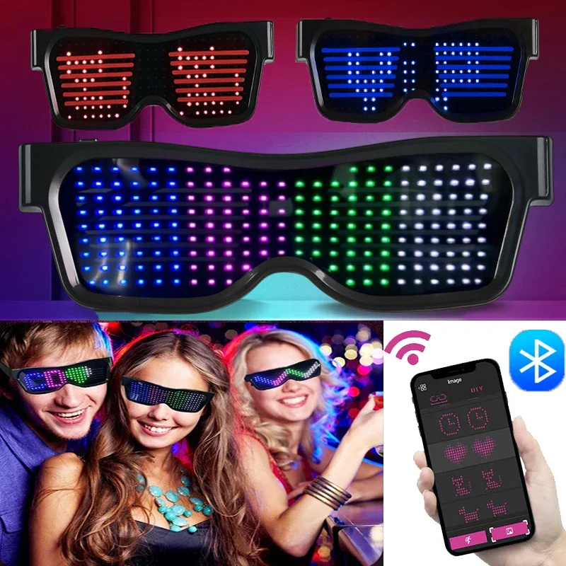Glow In The Dark Party Glasses - Mehrsprachige LED-Brille, Bluetooth, DIY, Text, Graffiti,