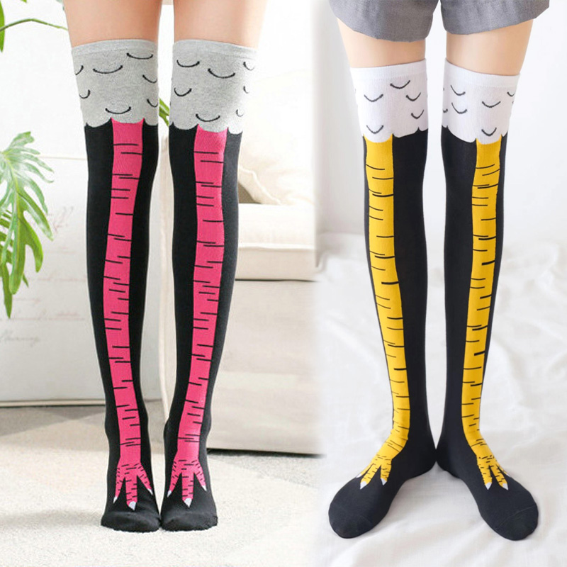 1Pairs Frauen Drucken Knie Hoh – Funny Chicken Leg Socks Bewertung und Preis